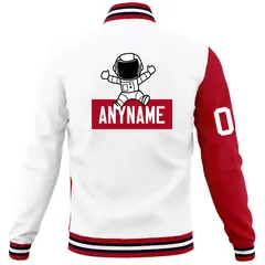 White Red Two Tone Split Full-Snap Letterman Jacket Raglan Sleeves 6