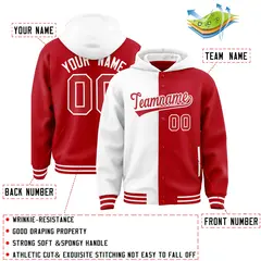 White Red Two Tone Split Full-Snap Varsity Letterman Jacket Hoodie 4