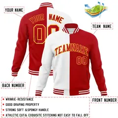 White Red Two Tone Split Varsity Full-Snap Letterman Jacket 4