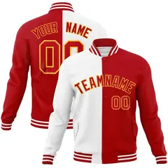 White Red Two Tone Split Varsity Full-Snap Letterman Jacket
