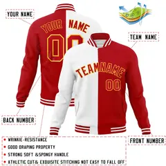 White Red Two Tone Split Varsity Full-Snap Letterman Jacket 4