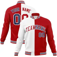 White Red Two Tone Split Varsity Full-Snap Letterman Jacket 1