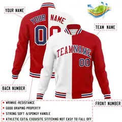White Red Two Tone Split Varsity Full-Snap Letterman Jacket 4