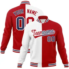 White Red Two Tone Split Varsity Full-Snap Letterman Jacket 1