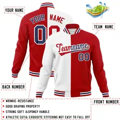 White Red Two Tone Split Varsity Full-Snap Letterman Jacket 4