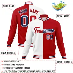 White Red Two Tone Split Varsity Full-Snap Letterman Jacket 4
