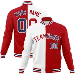 White Red Two Tone Split Varsity Full-Snap Letterman Jacket 1