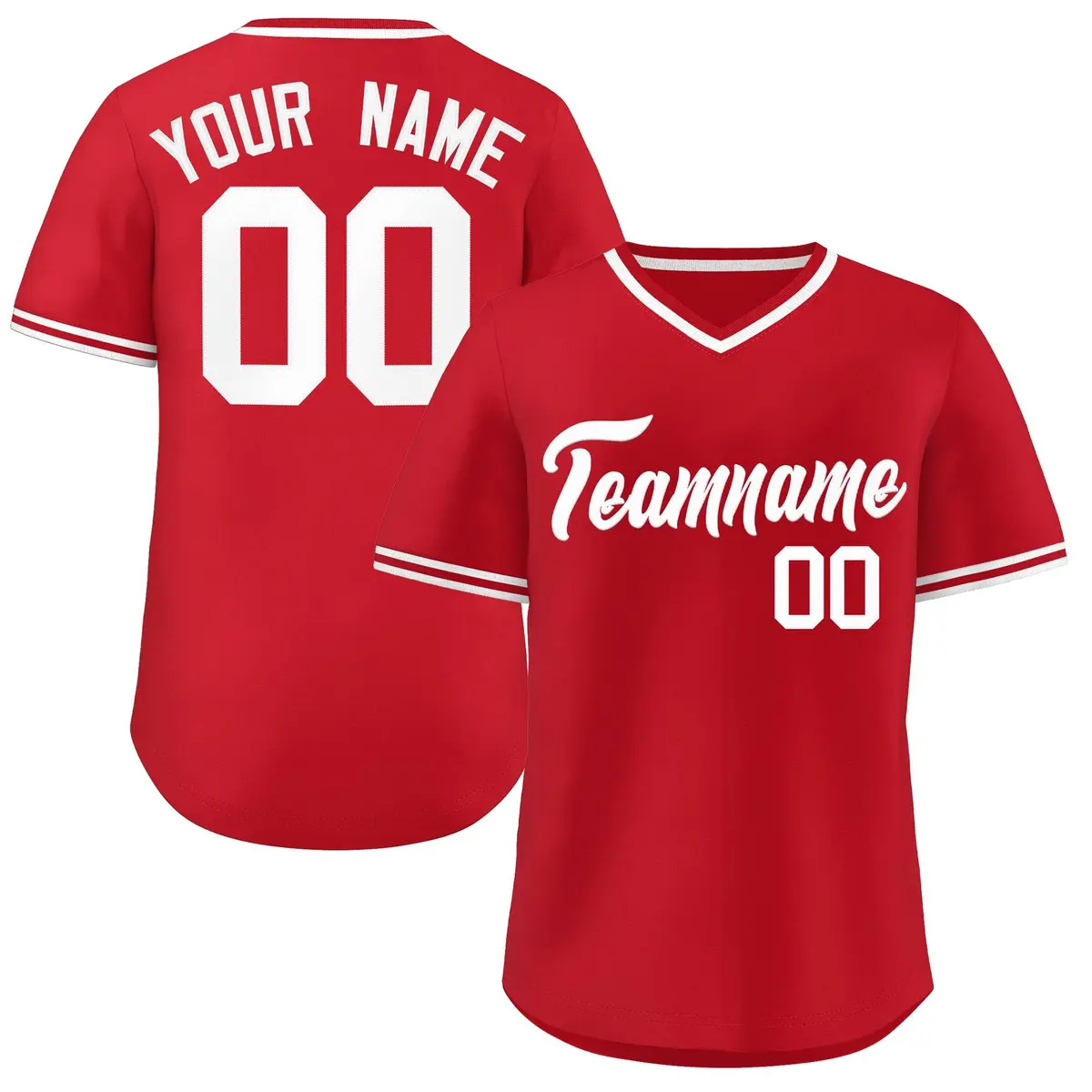 White Red V-Neck Pullover Baseball Jersey Classic Style