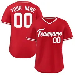 White Red V-Neck Pullover Baseball Jersey Classic Style