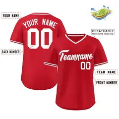 White Red V-Neck Pullover Baseball Jersey Classic Style 2