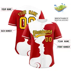 White Red Valentine's Day Couple Silhouettes Baseball Jersey 3