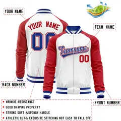 White Red Varsity Full-Zip Raglan Letterman Baseball Jacket 4