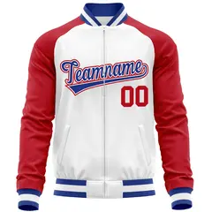 White Red Varsity Full-Zip Raglan Letterman Baseball Jacket 5