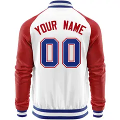White Red Varsity Full-Zip Raglan Letterman Baseball Jacket 6