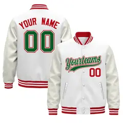 White Red Varsity Jacket with Leather Sleeves Wrinkle-Resistant 1