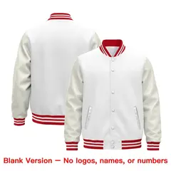 White Red Varsity Jacket with Leather Sleeves Wrinkle-Resistant 6