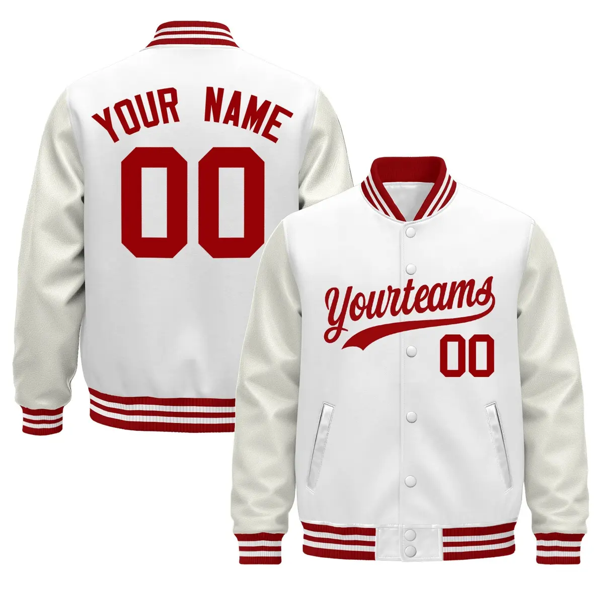 White Red Varsity Jacket with Leather Sleeves Wrinkle-Resistant