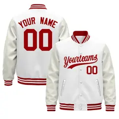 White Red Varsity Jacket with Leather Sleeves Wrinkle-Resistant 1