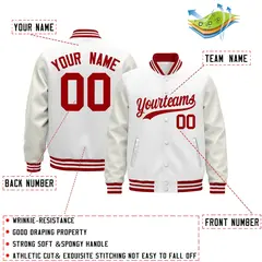 White Red Varsity Jacket with Leather Sleeves Wrinkle-Resistant 2