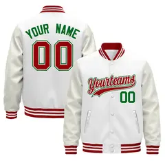 White Red Varsity Jacket with Leather Sleeves Wrinkle-Resistant 1