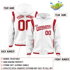 White Red Varsity Letterman Shoulder Color Block Hoodie Jacket 4