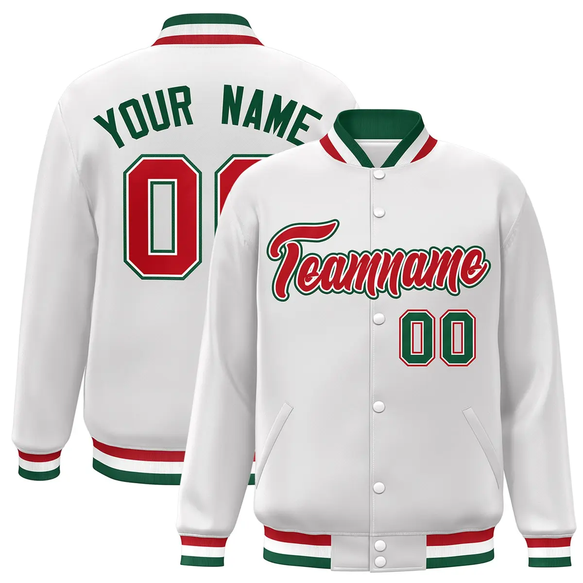 White Red-White Classic Varsity Full-Snap Letterman Jacket
