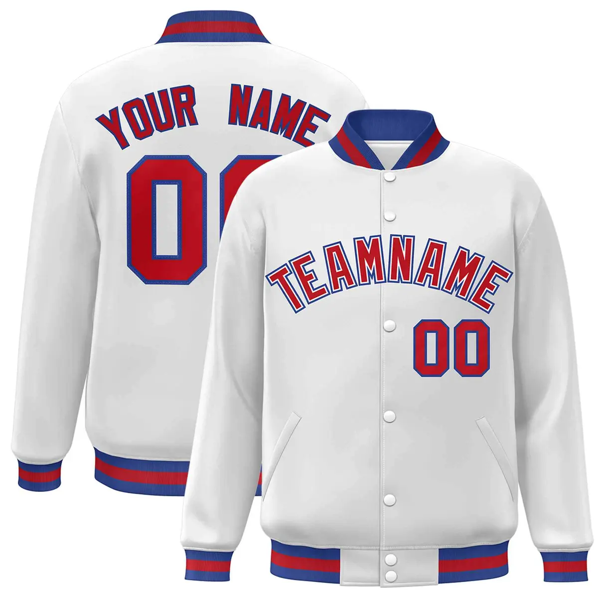White Red-White Classic Varsity Full-Snap Letterman Jacket