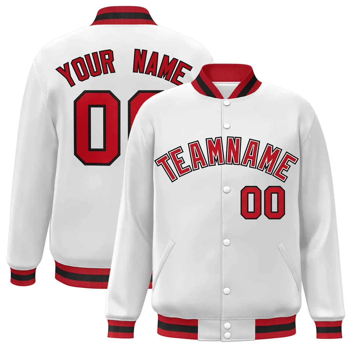 White Red-White Classic Varsity Full-Snap Letterman Jacket