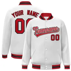 White Red-White Classic Varsity Full-Snap Letterman Jacket 1