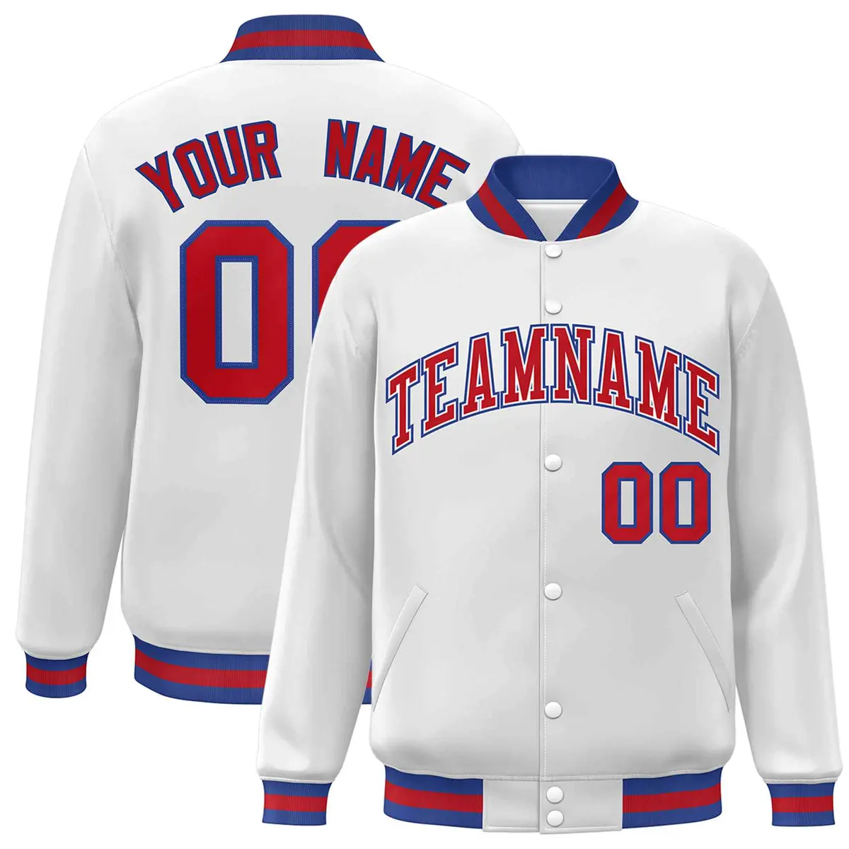 White Red-White Classic Varsity Full-Snap Letterman Jacket
