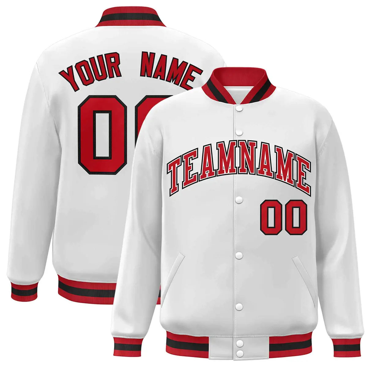 White Red-White Classic Varsity Full-Snap Letterman Jacket