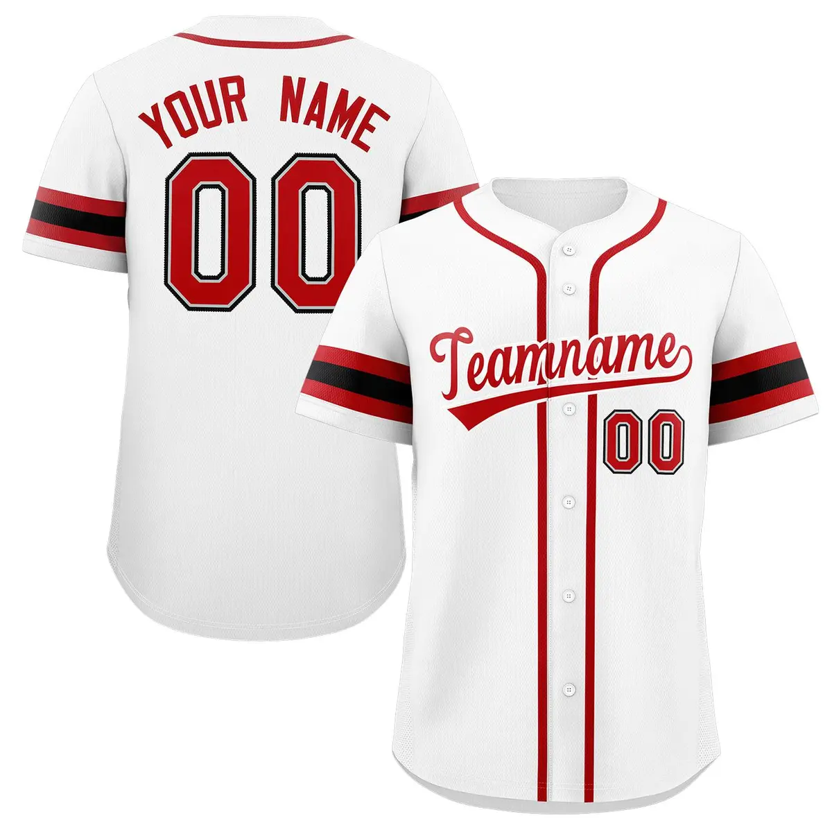 White Red-White Full-Button Classic Baseball Jersey