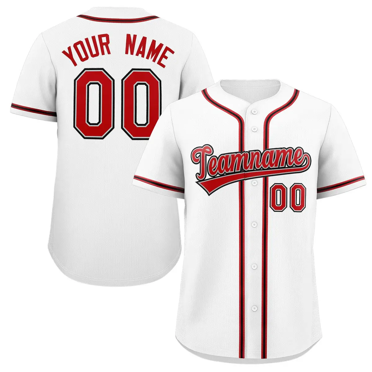 White Red-White Full-Button Classic Baseball Jersey