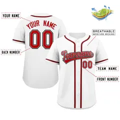White Red-White Full-Button Classic Baseball Jersey 2