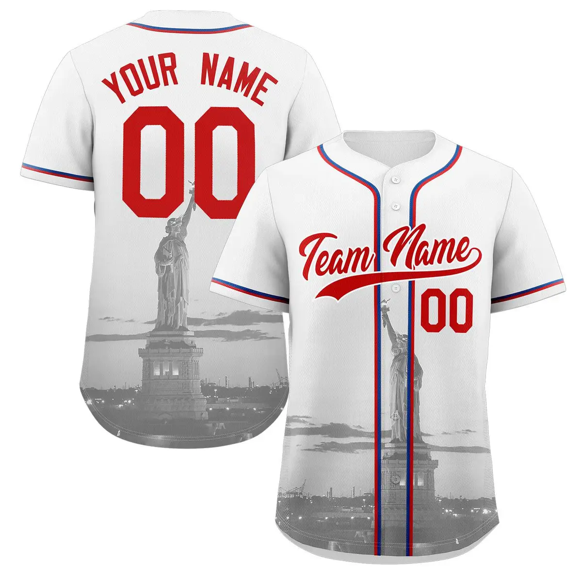 White Red-White New York City Skyline Baseball Jersey