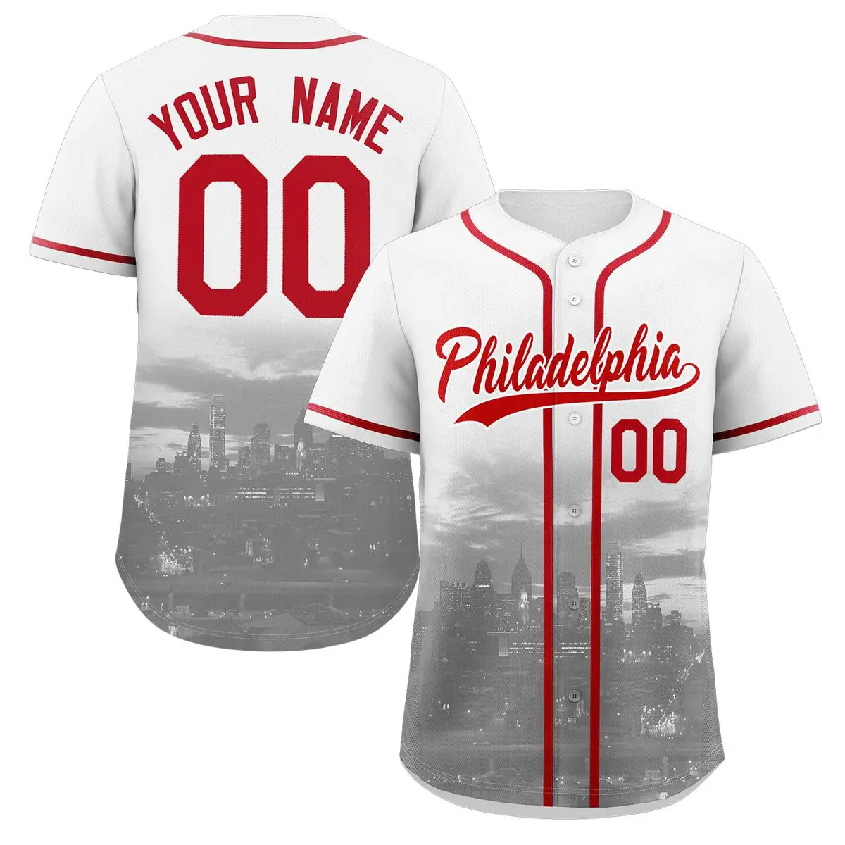 White Red-White Philadelphia City Skyline Baseball Jersey