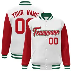 White Red-White Raglan Sleeves Full-Snap Varsity Letterman Jacket