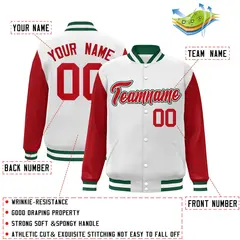 White Red-White Raglan Sleeves Full-Snap Varsity Letterman Jacket 2