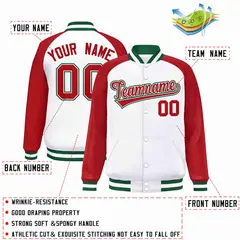 White Red-White Raglan Sleeves Full-Snap Varsity Letterman Jacket 2