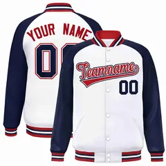White Red-White Raglan Sleeves Full-Snap Varsity Letterman Jacket 1