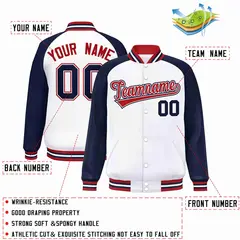 White Red-White Raglan Sleeves Full-Snap Varsity Letterman Jacket 2