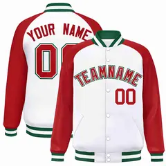 White Red-White Raglan Sleeves Full-Snap Varsity Letterman Jacket 1