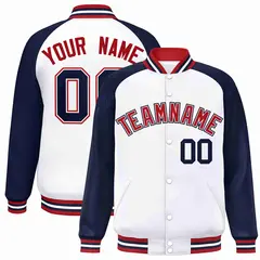 White Red-White Raglan Sleeves Full-Snap Varsity Letterman Jacket 1