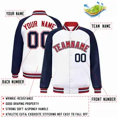 White Red-White Raglan Sleeves Full-Snap Varsity Letterman Jacket 2