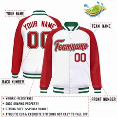 White Red-White Raglan Sleeves Full-Snap Varsity Letterman Jacket 2
