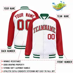 White Red-White Raglan Sleeves Full-Snap Varsity Letterman Jacket 2