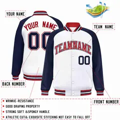 White Red-White Raglan Sleeves Full-Snap Varsity Letterman Jacket 2