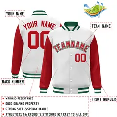 White Red-White Raglan Sleeves Full-Snap Varsity Letterman Jacket 2