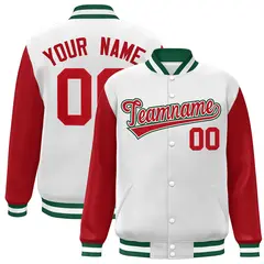 White Red-White Raglan Sleeves Full-Snap Varsity Letterman Jacket