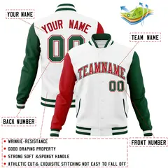 White Red-White Raglan Sleeves Full-Snap Varsity Letterman Jacket 4